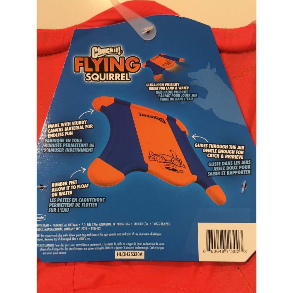 Chuckit! Flying Squirrel Medium Floating Canvas Dog Toy Orange Blue - Picture 6 of 16